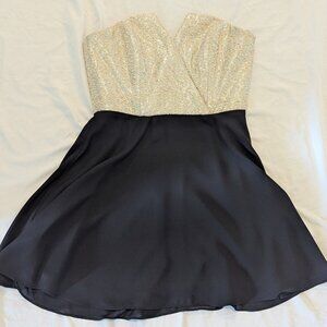 Naven Black Gold Chenille Bustier Formal Skater Dress Size 2 NWOT USA Dance